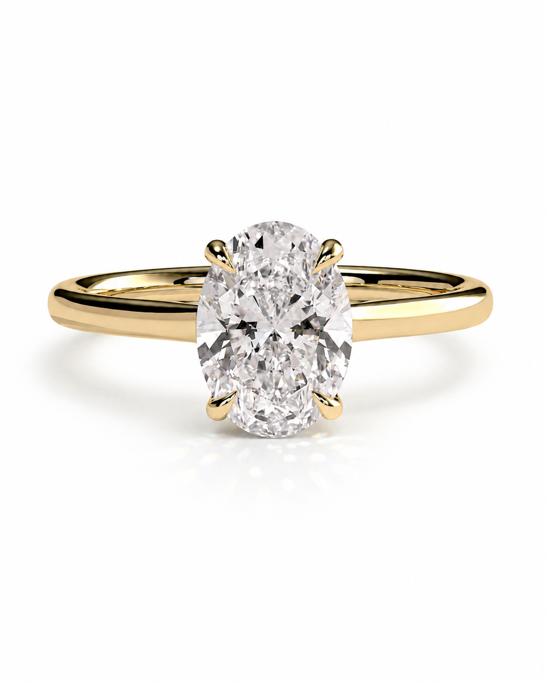 color_10K_YG, color_14K_YG &&An oval-cut diamond engagement ring with a yellow gold band, shown on a clean white background.