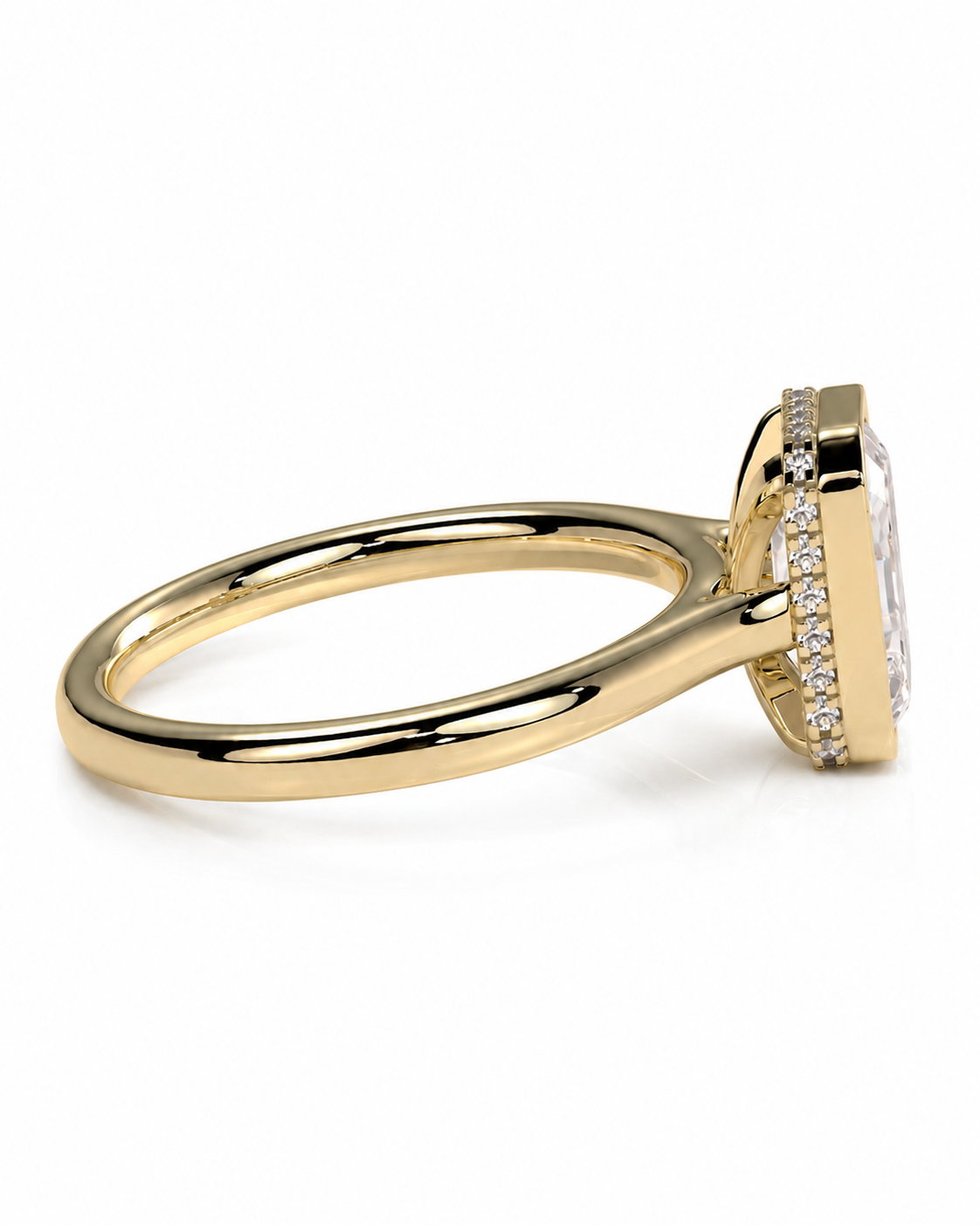 color_10K_YG, color_14K_YG &&
A yellow gold ring with a large clear gemstone and a halo of small clear stones on the band, shown on a plain white background.