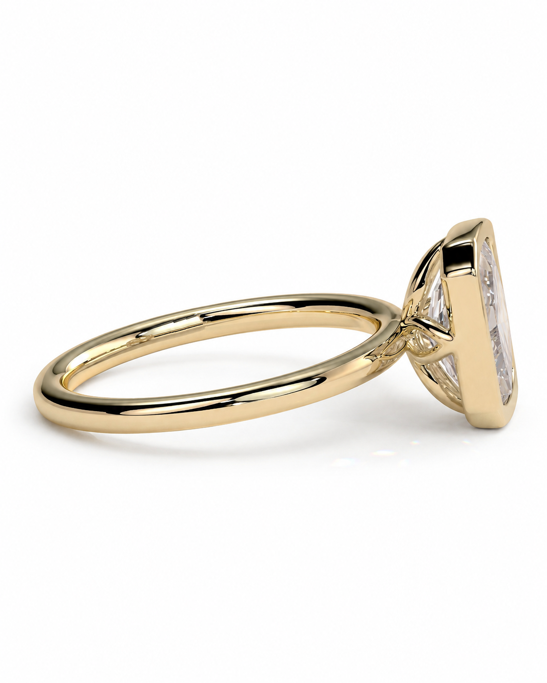 color_10K_YG, color_14K_YG &&A gold ring with a large, wide triangular clear gemstone in a prong setting, shown from a side angle on a clean white background.