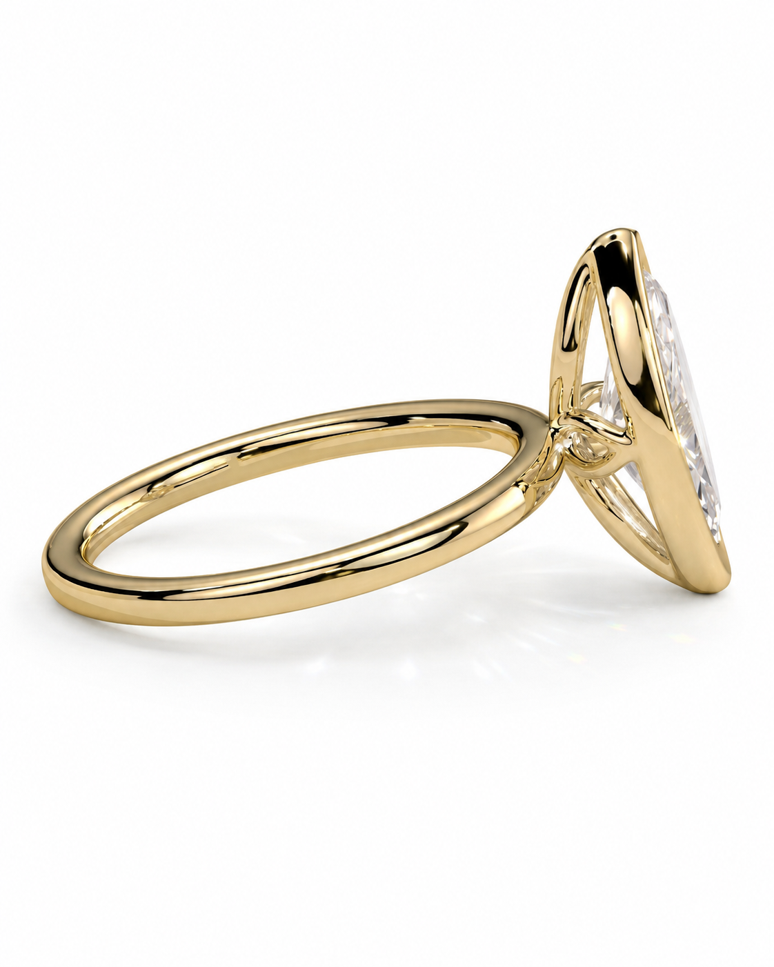 color_10K_YG, color_14K_YG &&A yellow gold ring with a single bezel-set clear gemstone, shown from a side profile view on a clean white background.