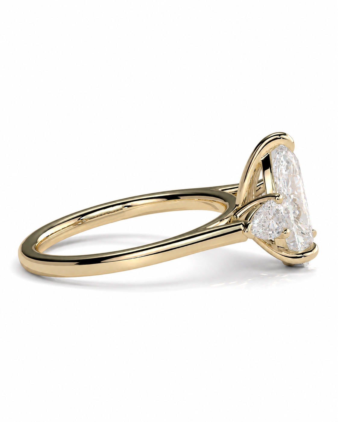 color_10K_YG, color_14K_YG &&A yellow gold solitaire engagement ring featuring a large marquise-cut diamond, shown in a three-quarter side view on a clean white background.