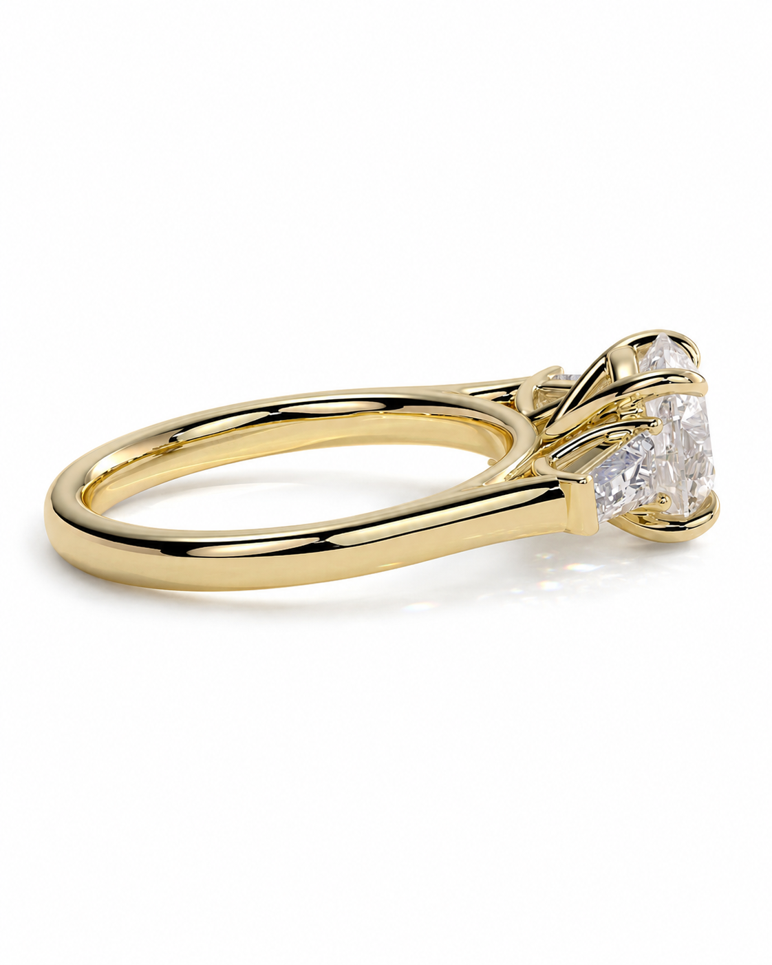 color_10K_YG, color_14K_YG &&A yellow gold solitaire engagement ring with a clear round-cut diamond, shown on a clean white background.