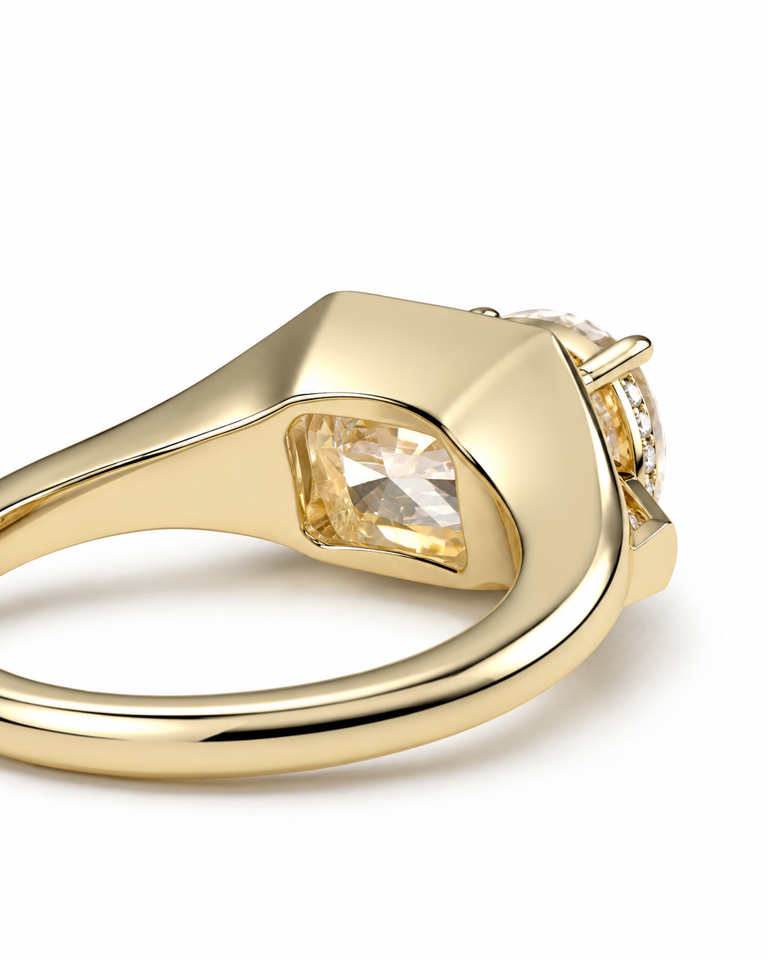 color_10K_YG, color_14K_YG &&A close-up shot of a yellow gold ring featuring a square-cut clear gemstone in a bezel setting, with smaller accent stones on the band, set against a plain white background.