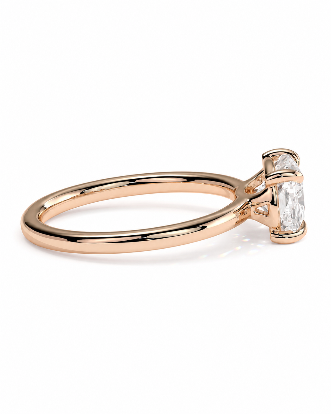 color_10K_RG, color_14K_RG &&
A rose gold engagement ring featuring a large rectangular emerald-cut diamond and a smaller round diamond, shown on a clean white background.
