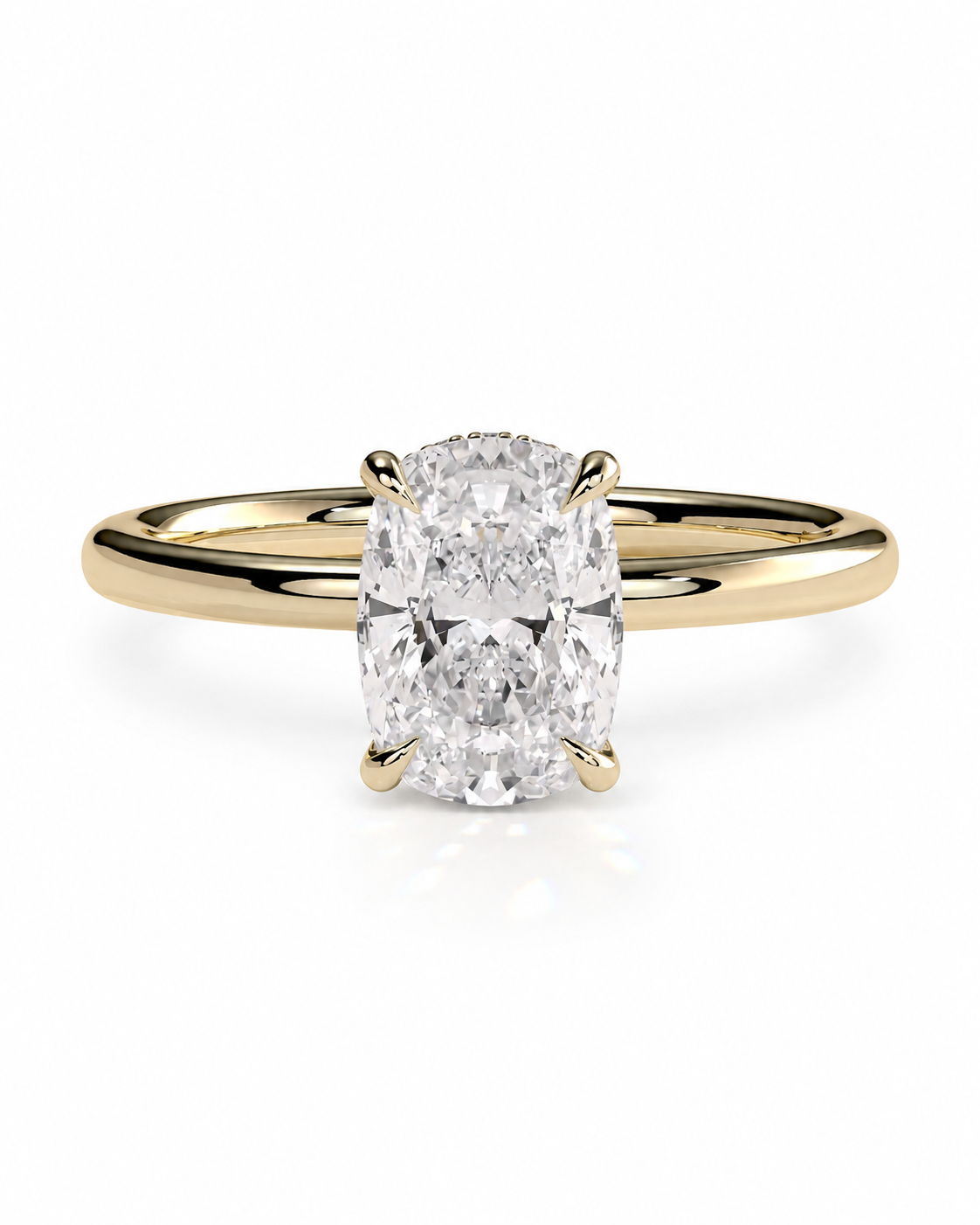 color_10K_YG, color_14K_YG &&An oval diamond engagement ring with a yellow gold band, set against a clean white background.