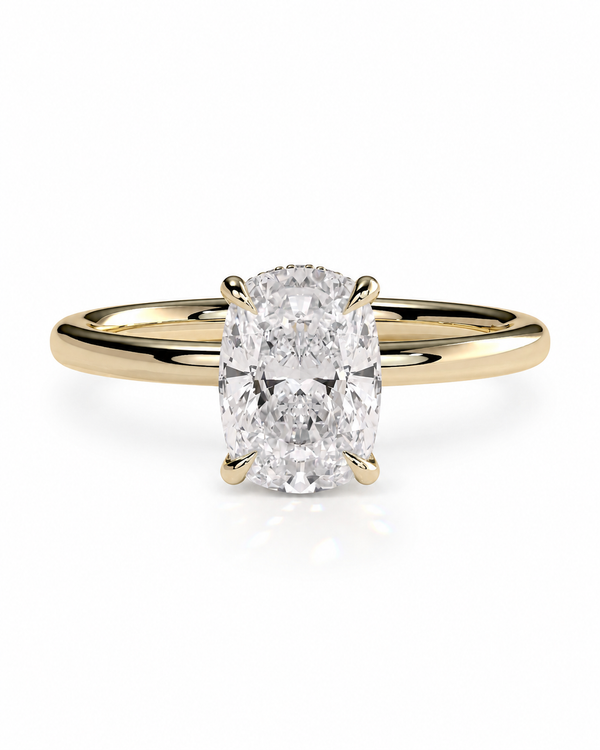 color_10K_YG, color_14K_YG &&An oval diamond engagement ring with a yellow gold band, set against a clean white background.