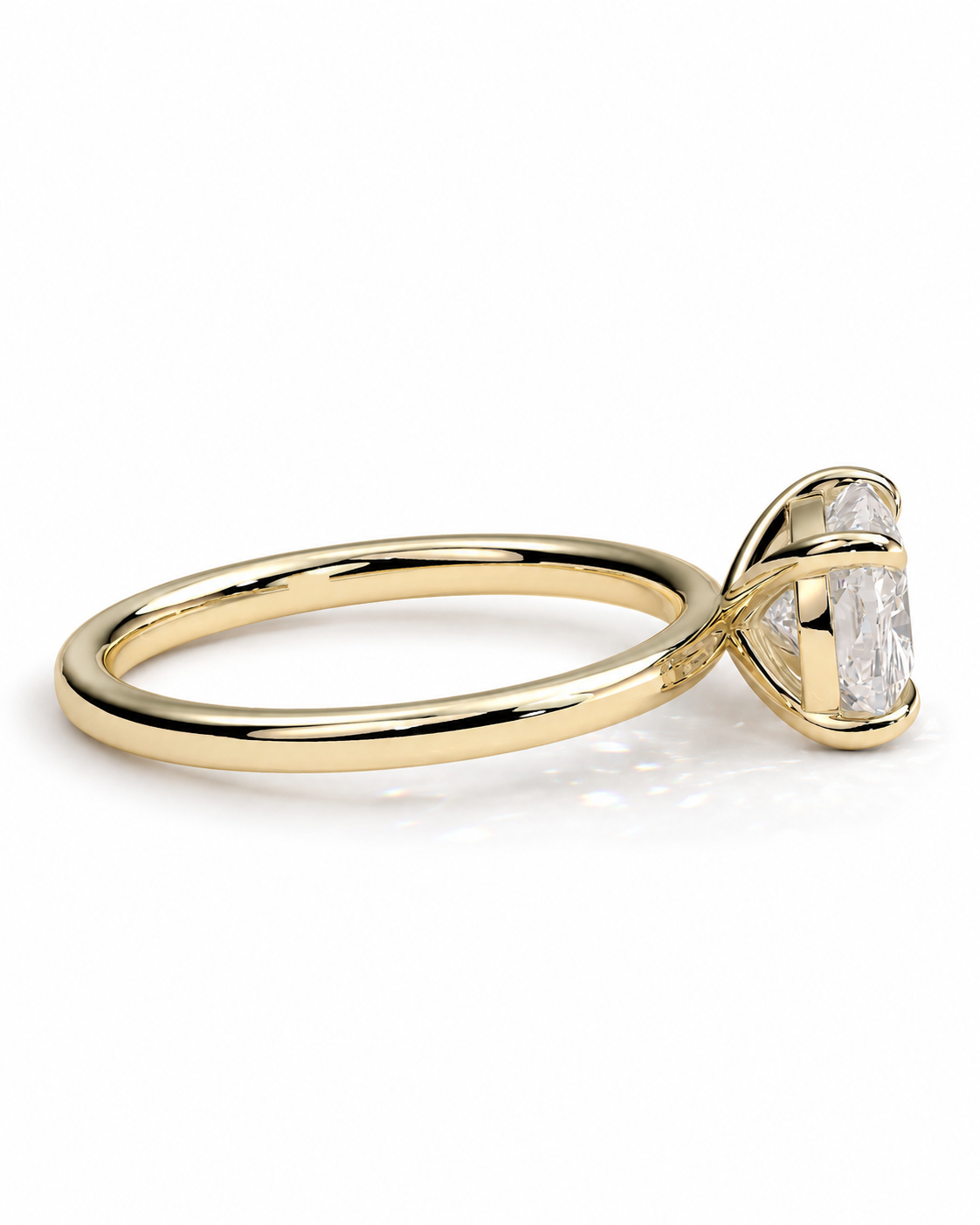color_10K_YG, color_14K_YG &&A yellow gold solitaire engagement ring with a large rectangular clear gemstone in a prong setting, shown on a clean white background.