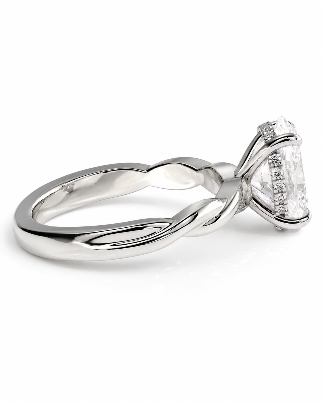 color_925_SIL,color_935_ARG,color_10K_WG, color_14K_WG &&
A silver engagement ring featuring a twisted band and a large triangular clear gemstone in a prong setting, with smaller accent stones along the side, shown on a white background.