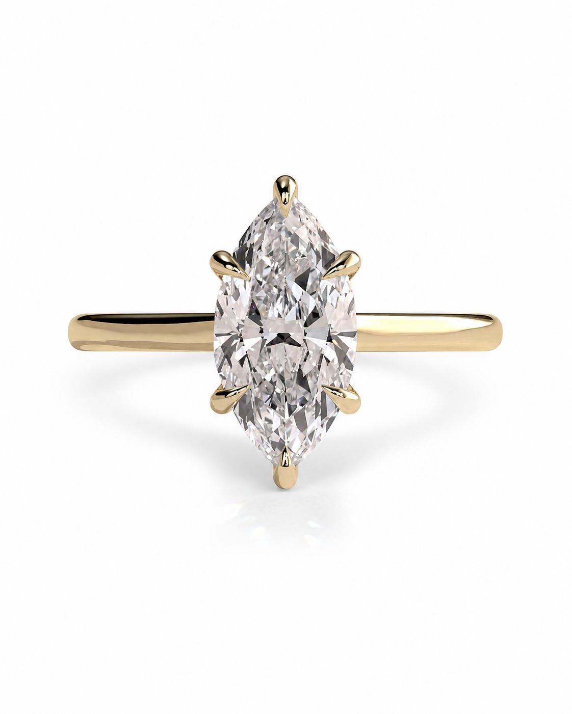 color_10K_YG, color_14K_YG &&A yellow gold ring featuring a marquise-cut diamond center stone in a four-prong setting, shown on a clean white background.