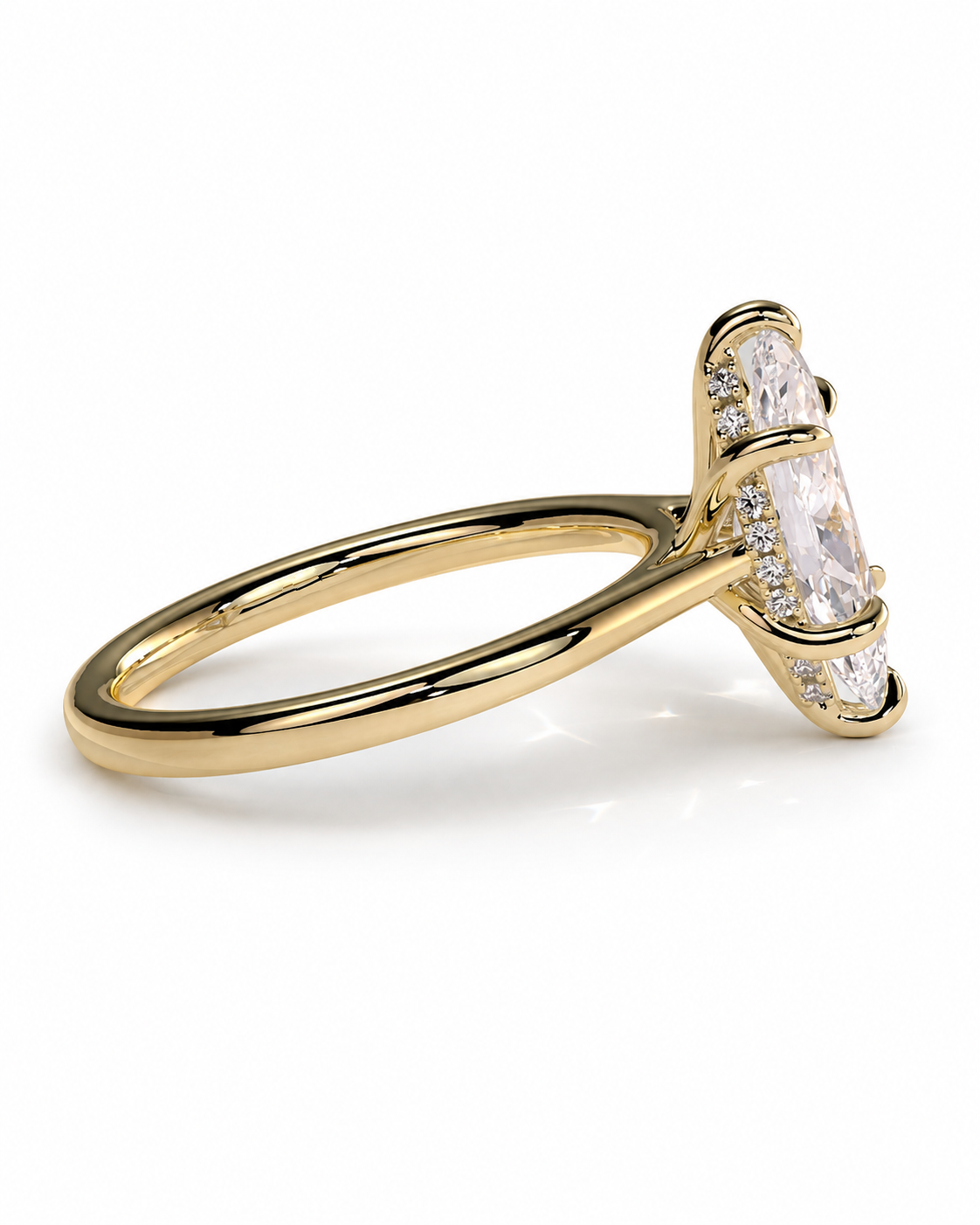 color_10K_YG, color_14K_YG &&A yellow gold ring featuring a marquise-cut center stone and smaller round stones in a prong setting, shown on a clean white background.