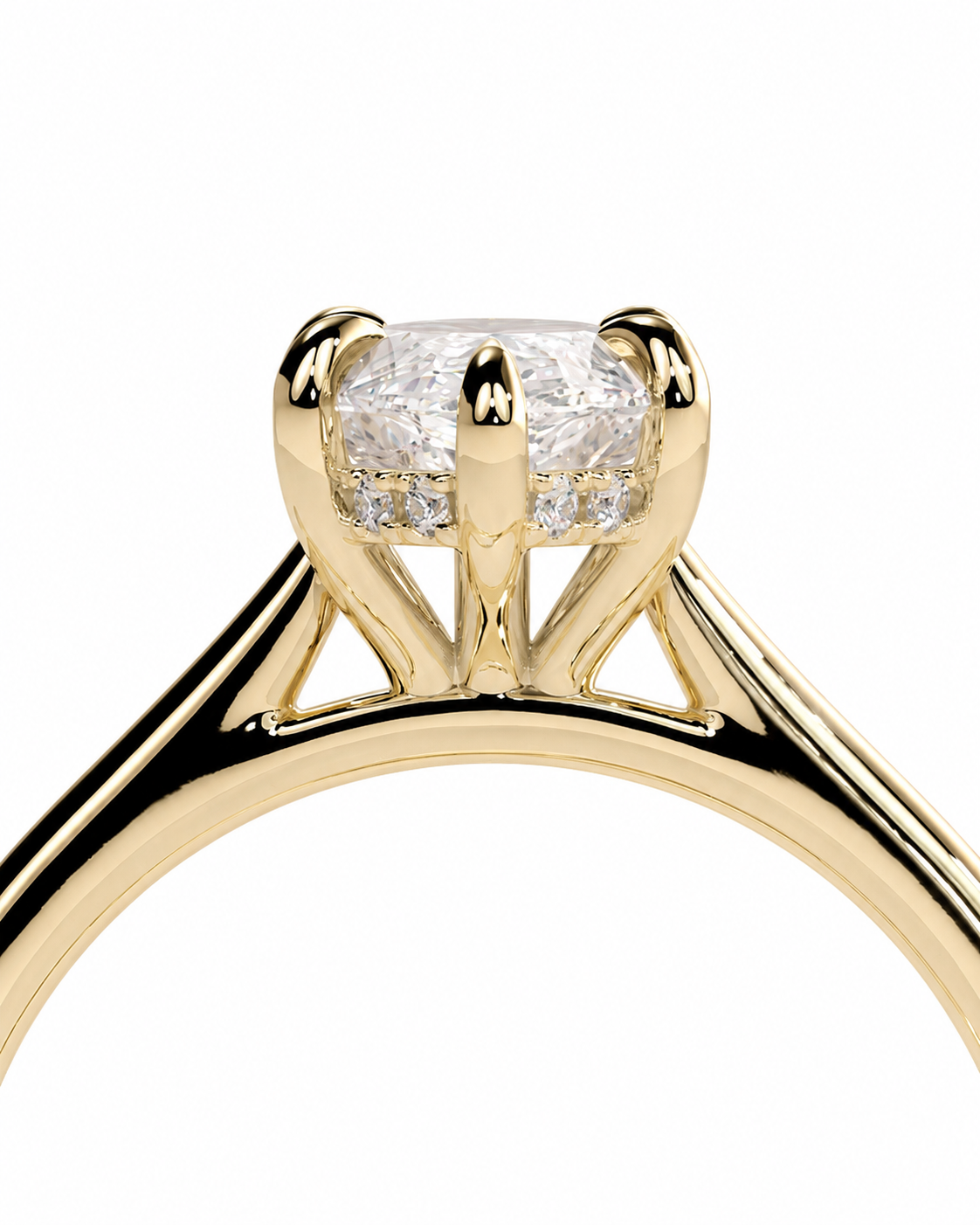 color_10K_YG, color_14K_YG &&A close-up of a yellow gold solitaire engagement ring with a round brilliant-cut diamond center stone in a four-prong setting, shown against a solid white background.