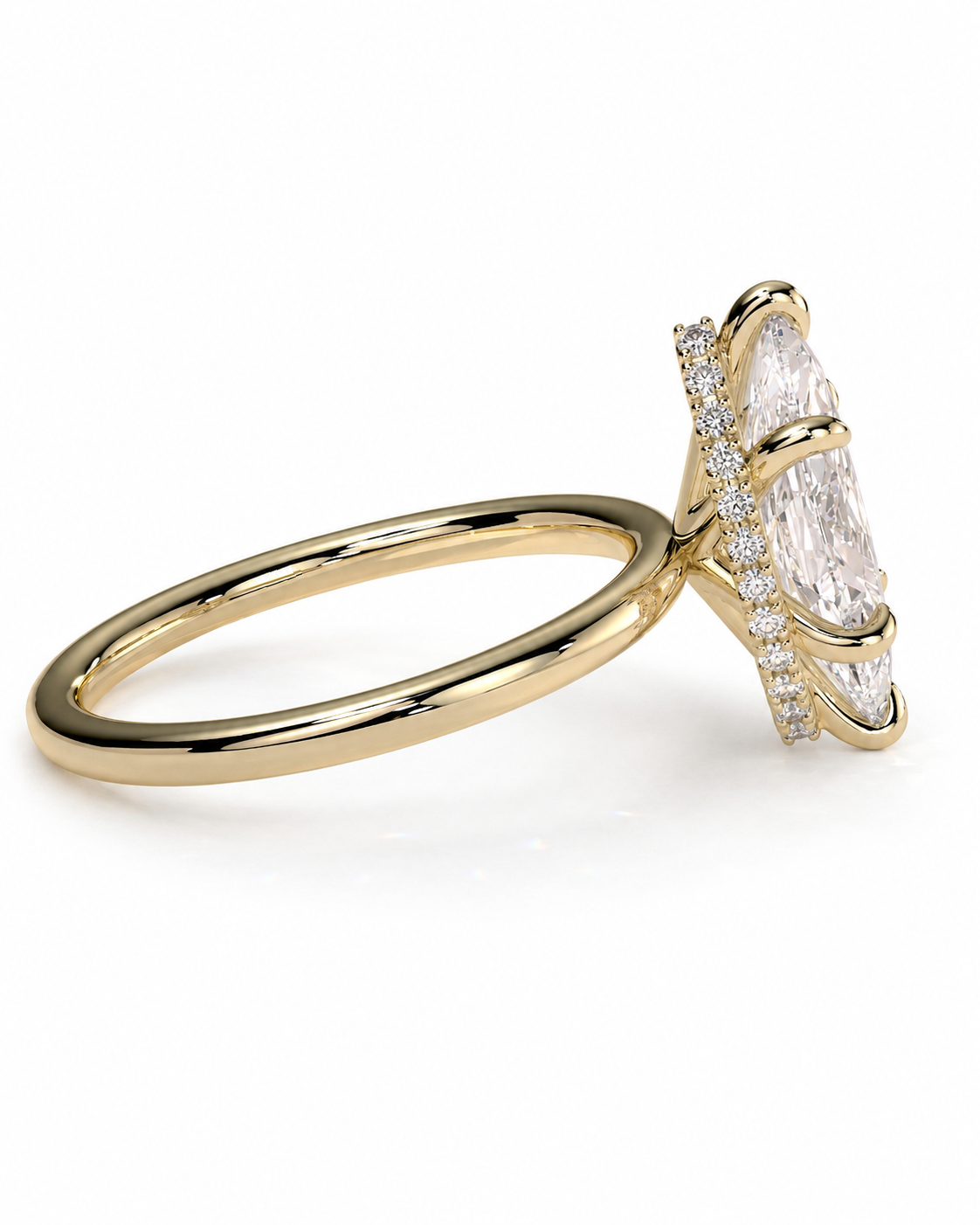 color_10K_YG, color_14K_YG &&A yellow gold ring featuring a cluster setting with a large marquise-cut clear center stone and smaller round stones along the shoulders, shown on a clean white background.