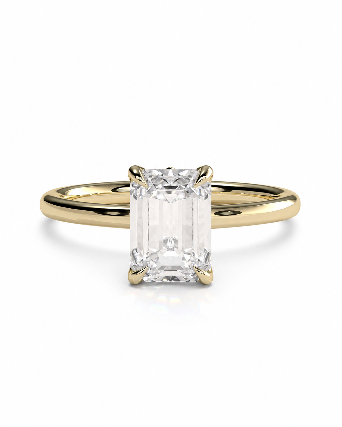 color_10K_YG, color_14K_YG &&An emerald-cut diamond engagement ring with a yellow gold band, shown on a clean white background.