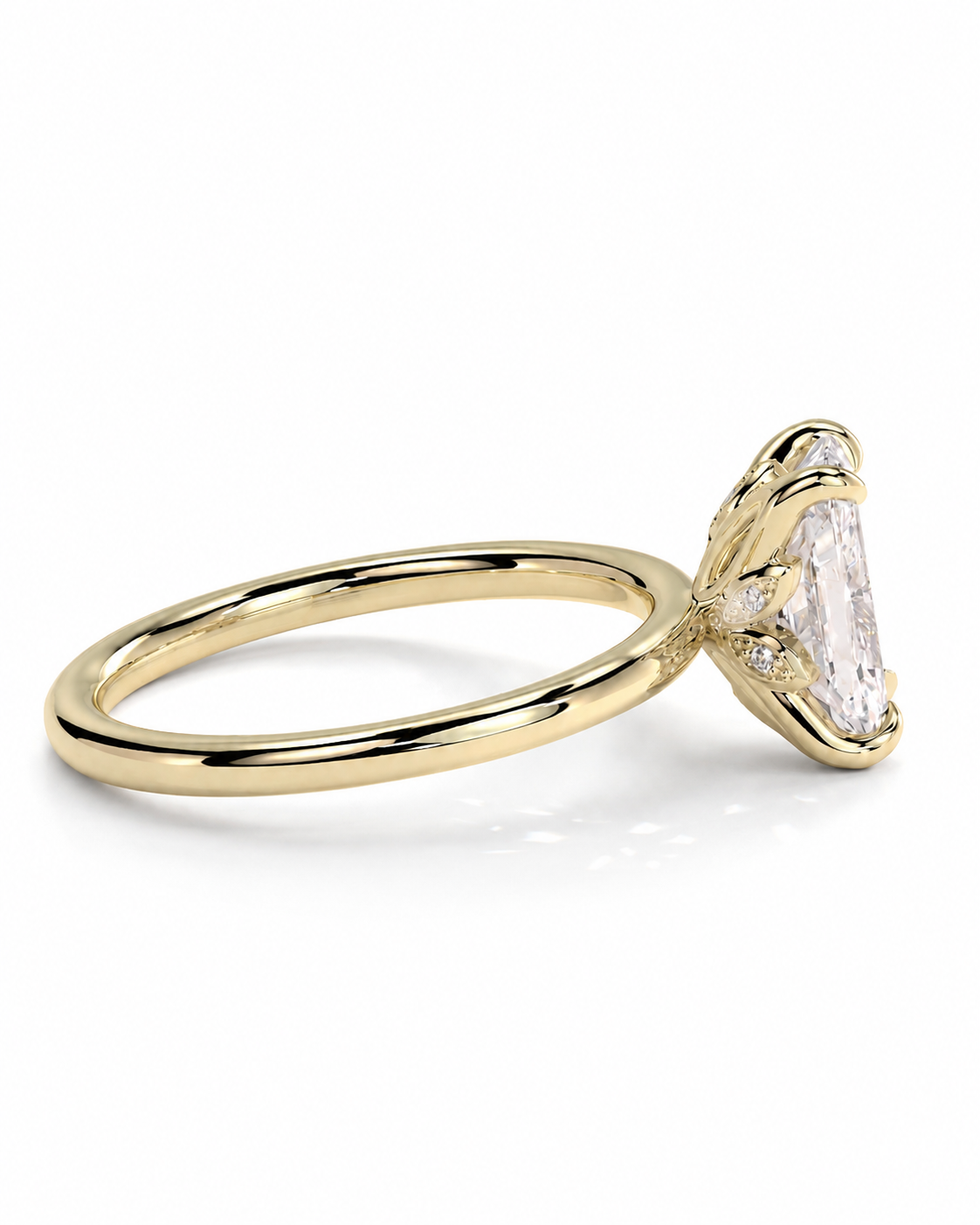 color_10K_YG, color_14K_YG &&A yellow gold solitaire engagement ring featuring a large, bezel-set rectangular clear gemstone, shown on a clean white background.