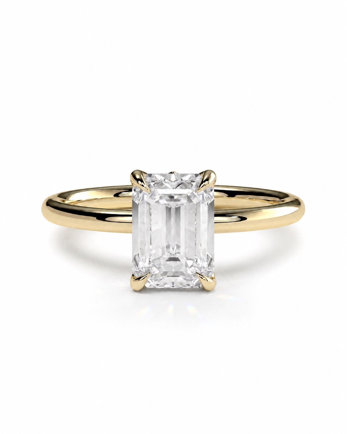 color_10K_YG, color_14K_YG &&An emerald-cut diamond engagement ring with a yellow gold band, shown on a clean white background.