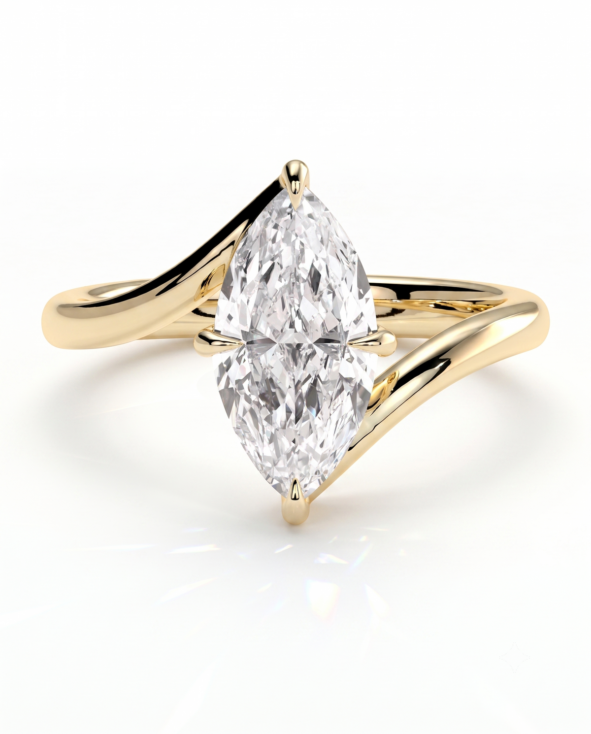 color_10K_YG, color_14K_YG &&
A yellow gold ring featuring a large marquise-cut diamond in a prong setting, with a split shank design on a clean white background.
