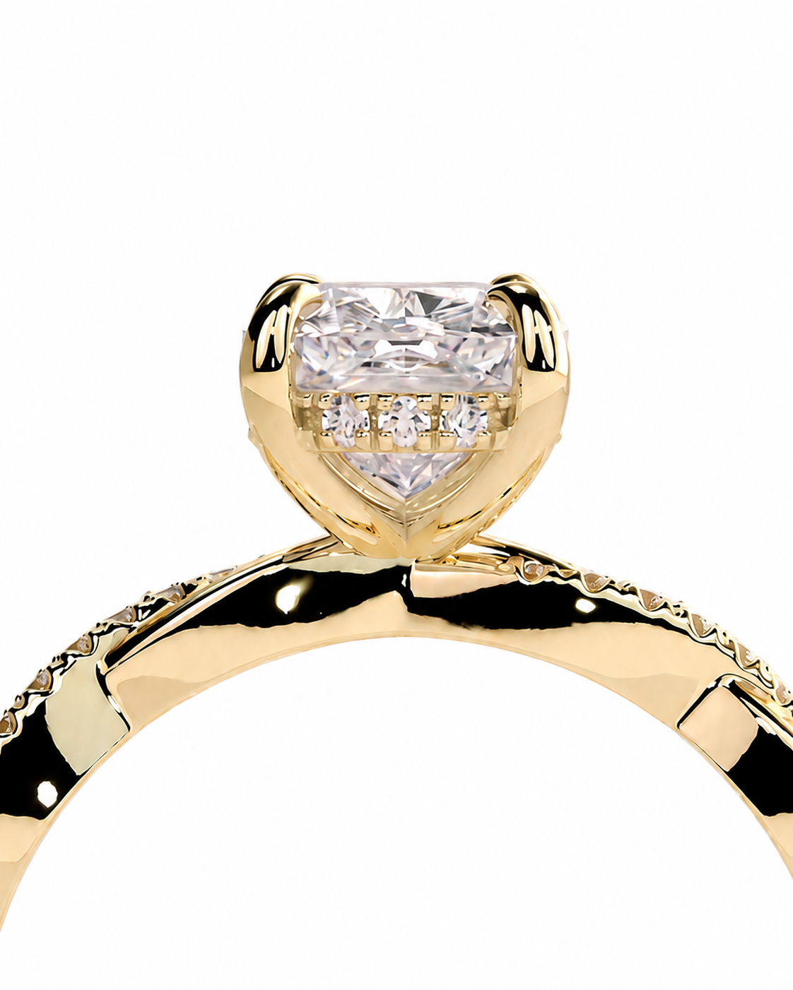 color_10K_YG, color_14K_YG &&A close-up of a yellow gold ring featuring a heart-shaped clear gemstone in a prong setting, with small accent diamonds along the band, shown against a plain white background.