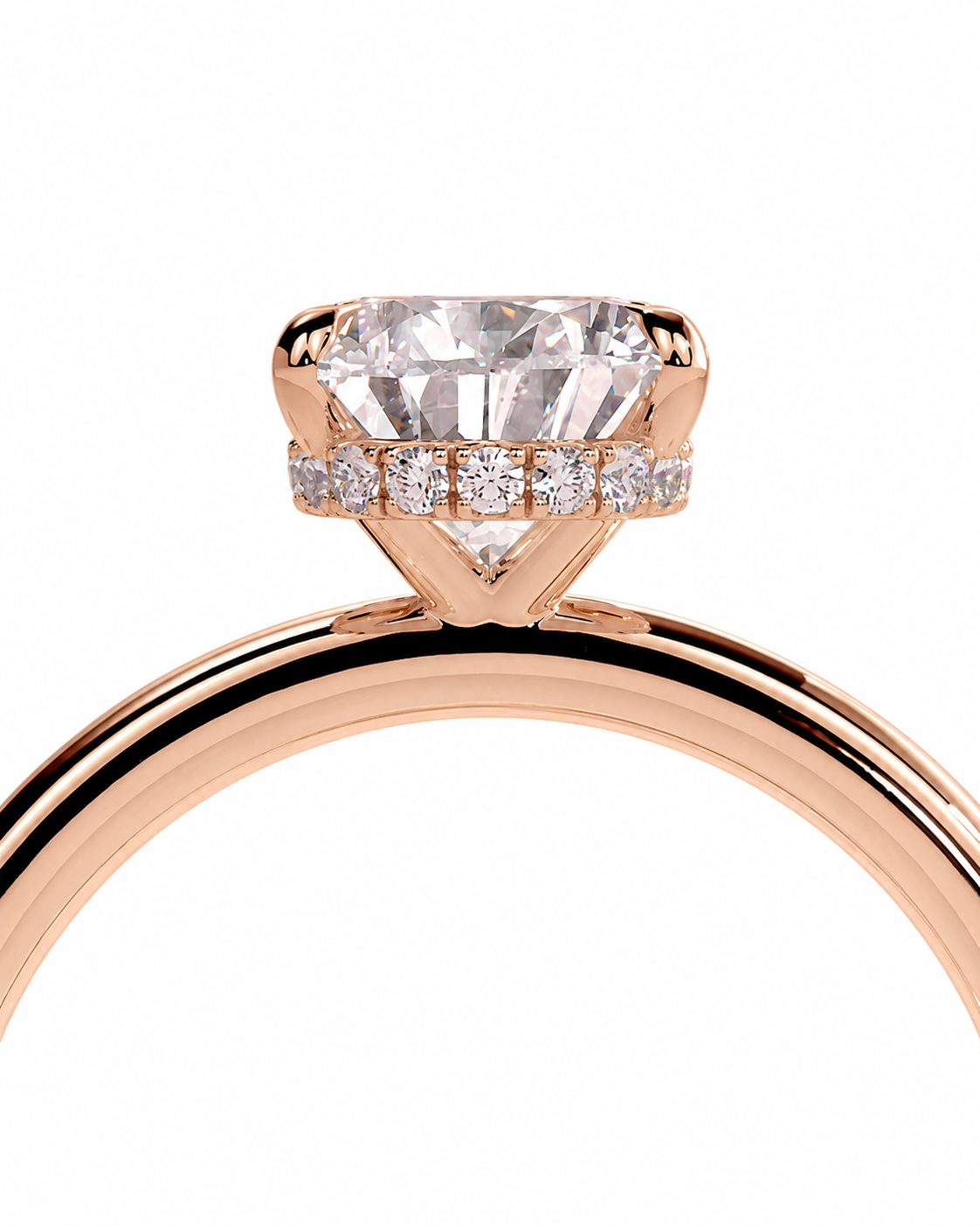 color_10K_RG, color_14K_RG &&
Rose gold diamond ring featuring a large cushion-cut center stone and a halo of small round diamonds, shown on a clean white background.