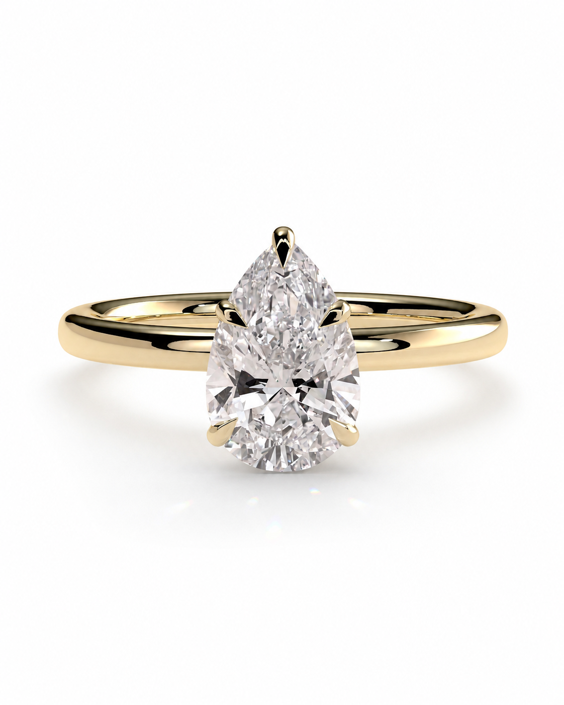 color_10K_YG, color_14K_YG &&
A pear-cut diamond engagement ring with a yellow gold band, shown on a clean white background.