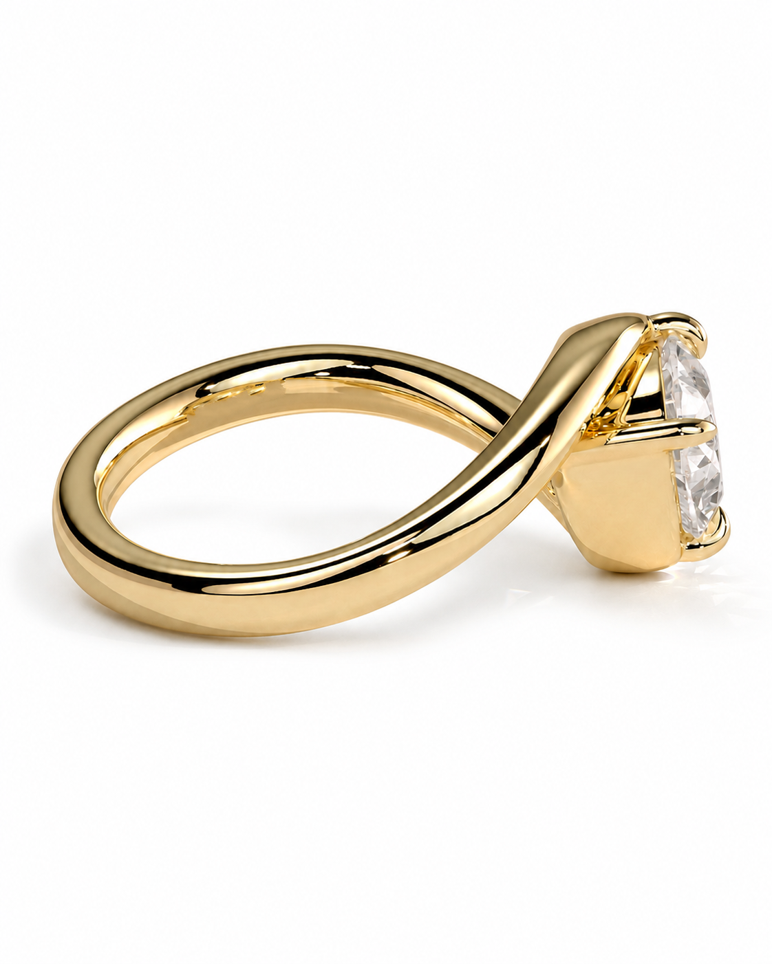 color_10K_YG, color_14K_YG &&A gold ring with a twisted band and a clear rectangular gemstone, shown on a plain white background.