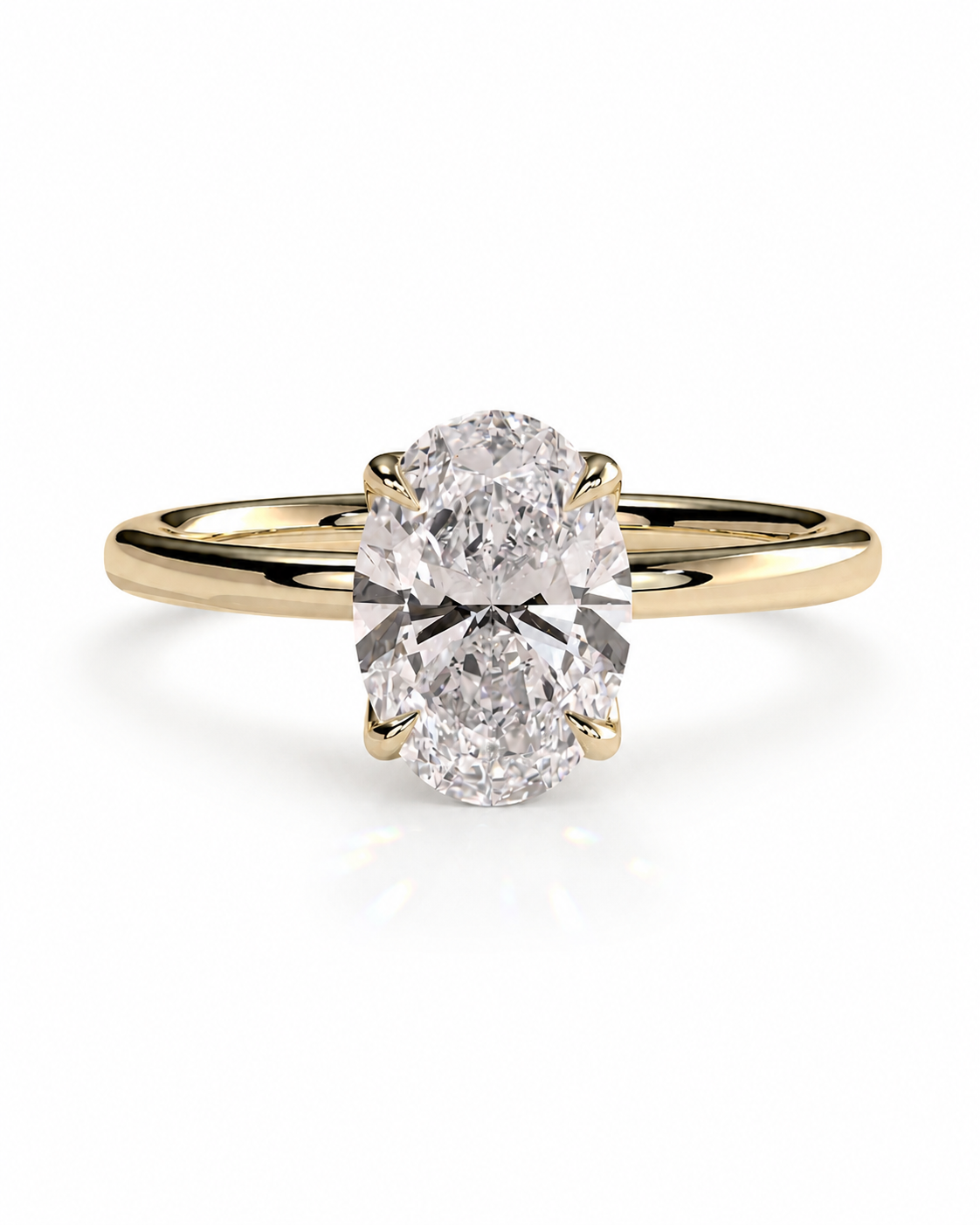 color_10K_YG, color_14K_YG &&A yellow gold solitaire engagement ring featuring a large oval-cut diamond set in a four-prong setting, shown on a clean white background.