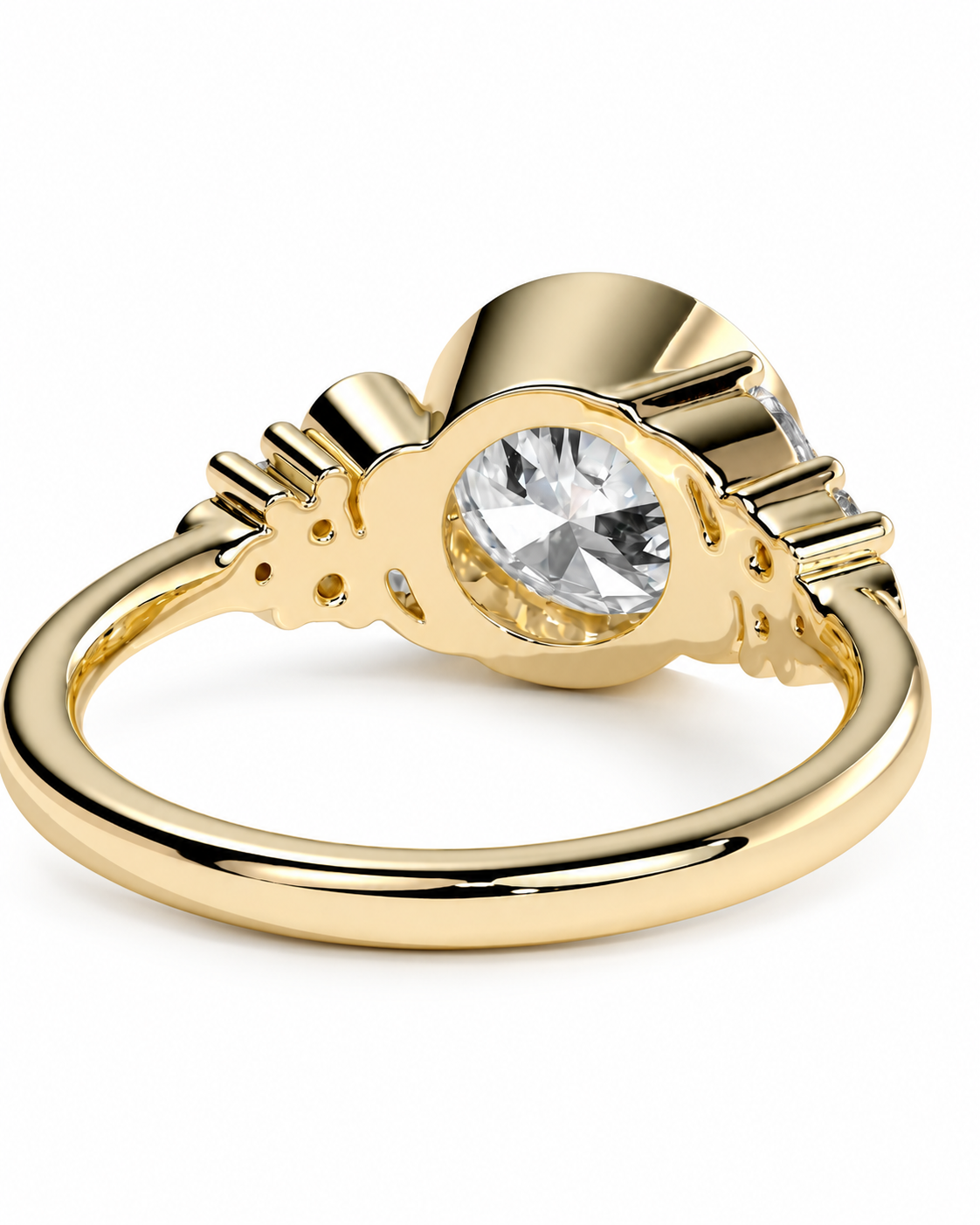 color_10K_YG, color_14K_YG &&A yellow gold ring with a large round clear center stone and smaller side stones, shown on a clean white background.