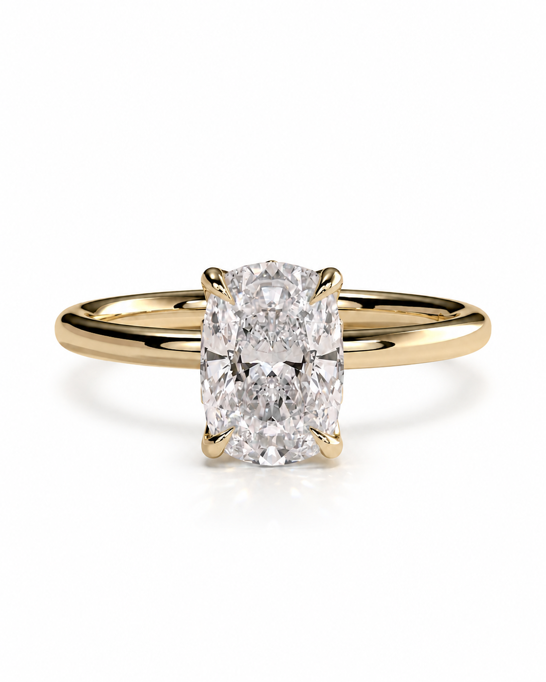 color_10K_YG, color_14K_YG &&A yellow gold solitaire engagement ring featuring a large oval-cut diamond in a four-prong setting, shown on a clean white background.