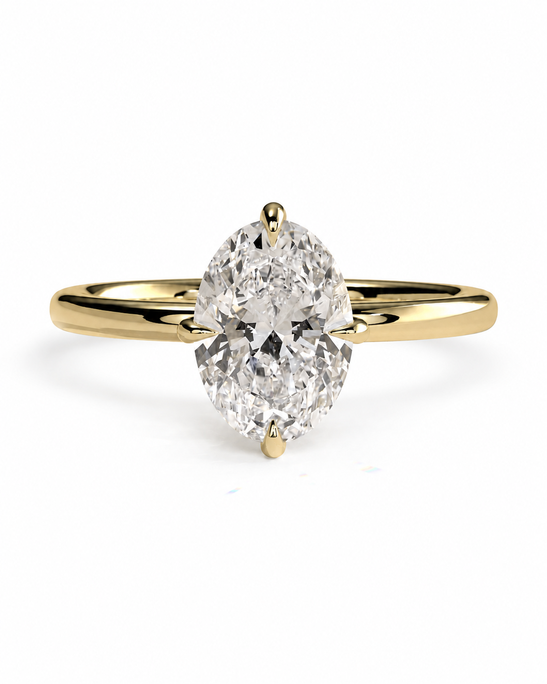 color_10K_YG, color_14K_YG &&A yellow gold solitaire ring featuring a large oval-cut diamond, set against a clean white background.