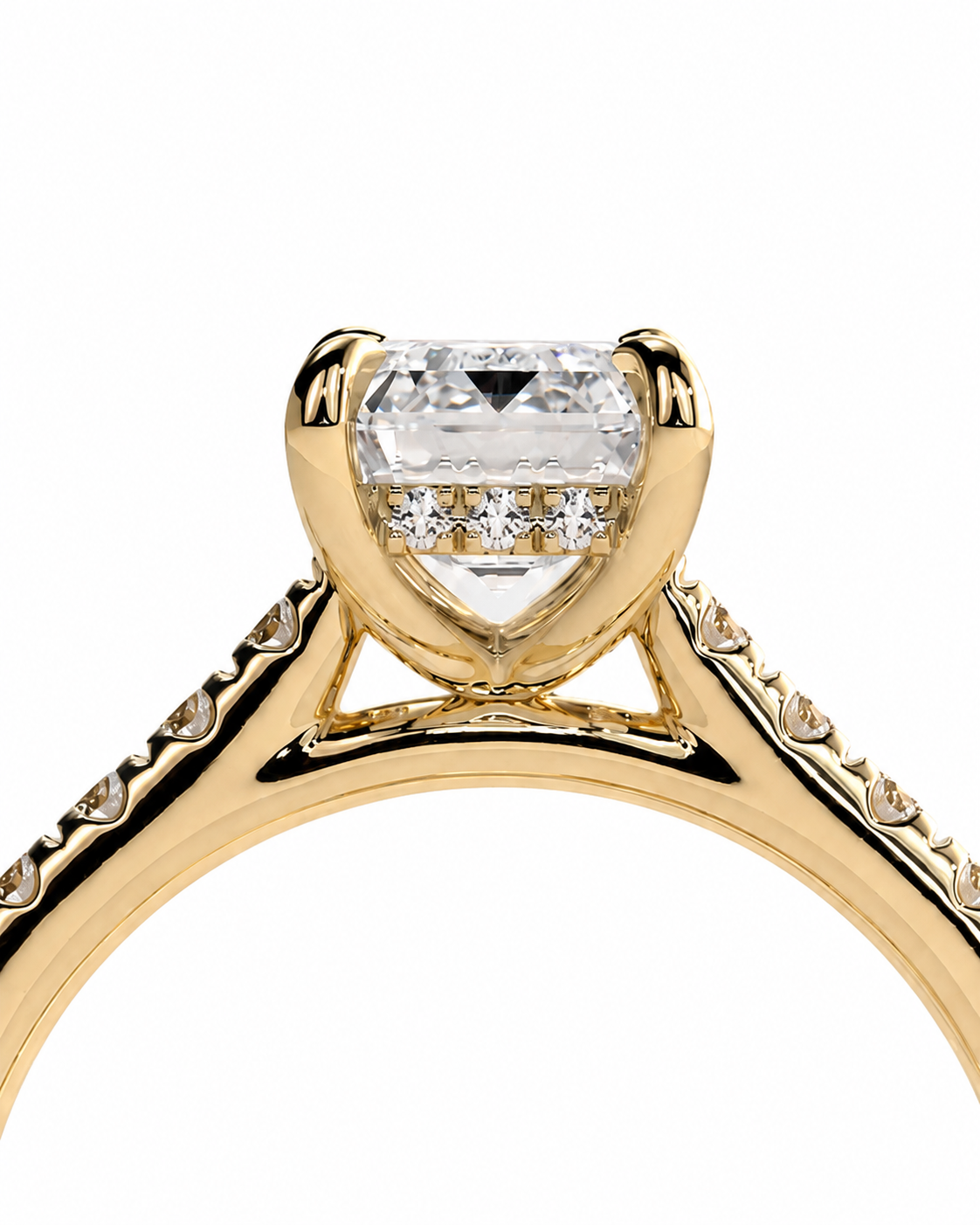 color_10K_YG, color_14K_YG &&A close-up of a yellow gold diamond ring featuring a large heart-shaped clear center stone and smaller diamonds along the band, set against a plain white background.