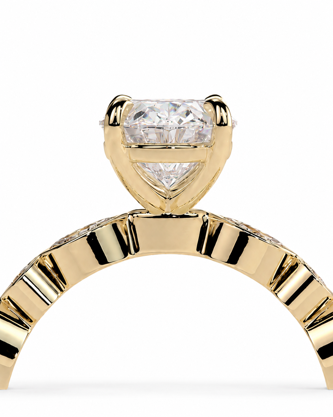 color_10K_YG, color_14K_YG &&A close-up shot of a yellow gold ring featuring a large heart-shaped clear gemstone in a prong setting, with a polished band on a white background.