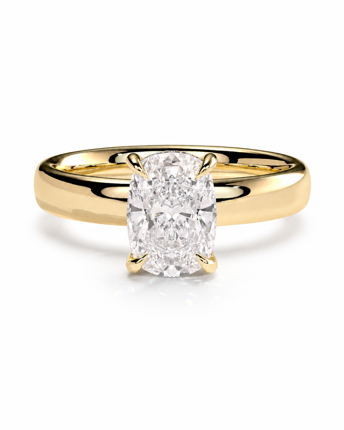color_10K_YG, color_14K_YG &&An oval diamond engagement ring with a yellow gold band, set against a clean white background.