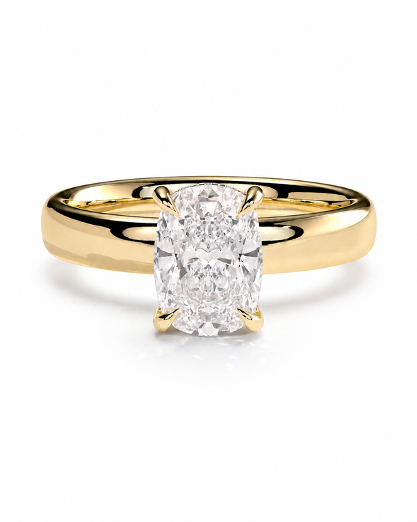 color_10K_YG, color_14K_YG &&An oval diamond engagement ring with a yellow gold band, set against a clean white background.