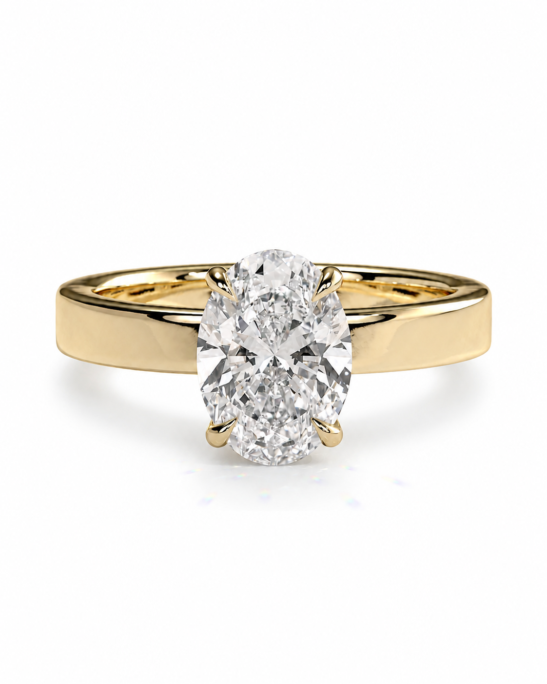 color_10K_YG, color_14K_YG &&A yellow gold solitaire engagement ring featuring a large oval-cut diamond center stone in a four-prong setting, shown on a clean white background.