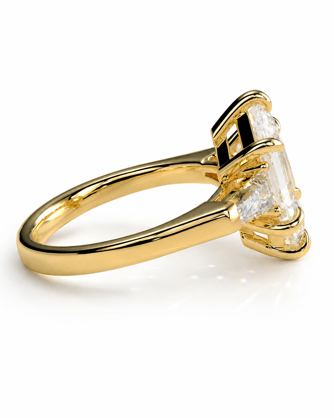 color_10K_YG, color_14K_YG &&A yellow gold ring featuring a large rectangular clear gemstone in a unique prong setting, shown on a clean white background.
