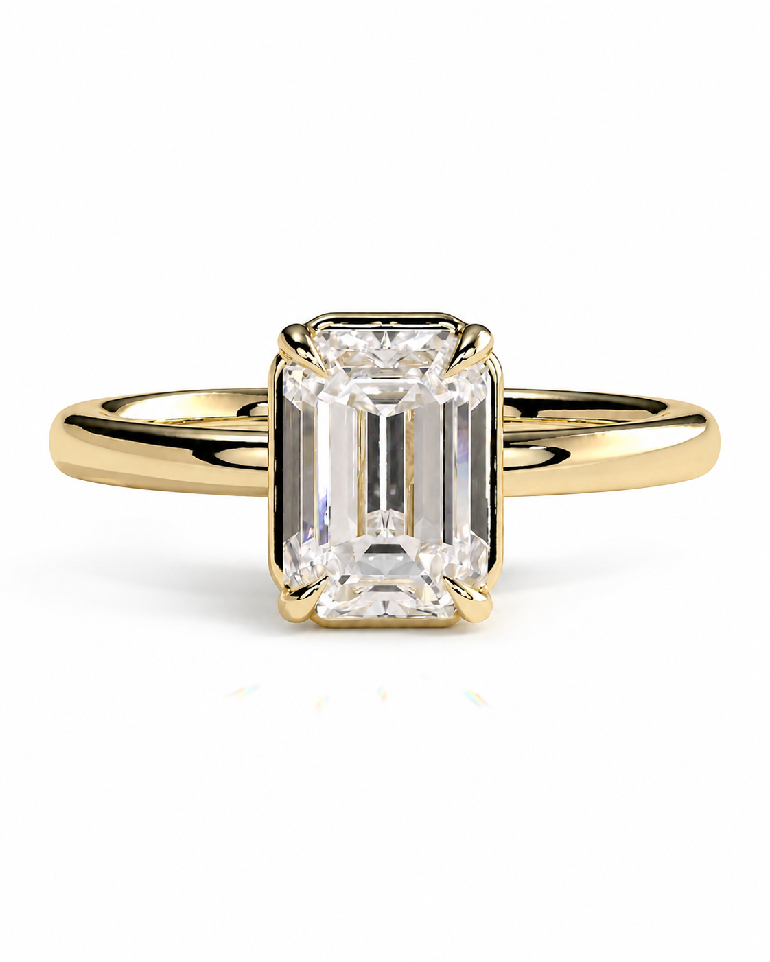 color_10K_YG, color_14K_YG &&An emerald-cut diamond engagement ring in a yellow gold band, shown on a clean white background.
