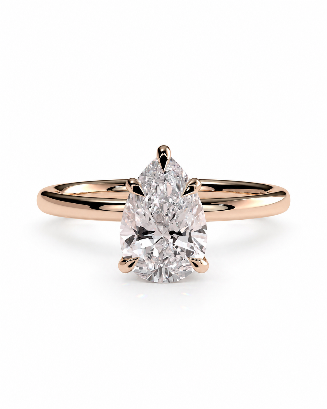 color_10K_RG, color_14K_RG &&
A pear-cut diamond engagement ring in a rose gold band, shown on a clean white background.