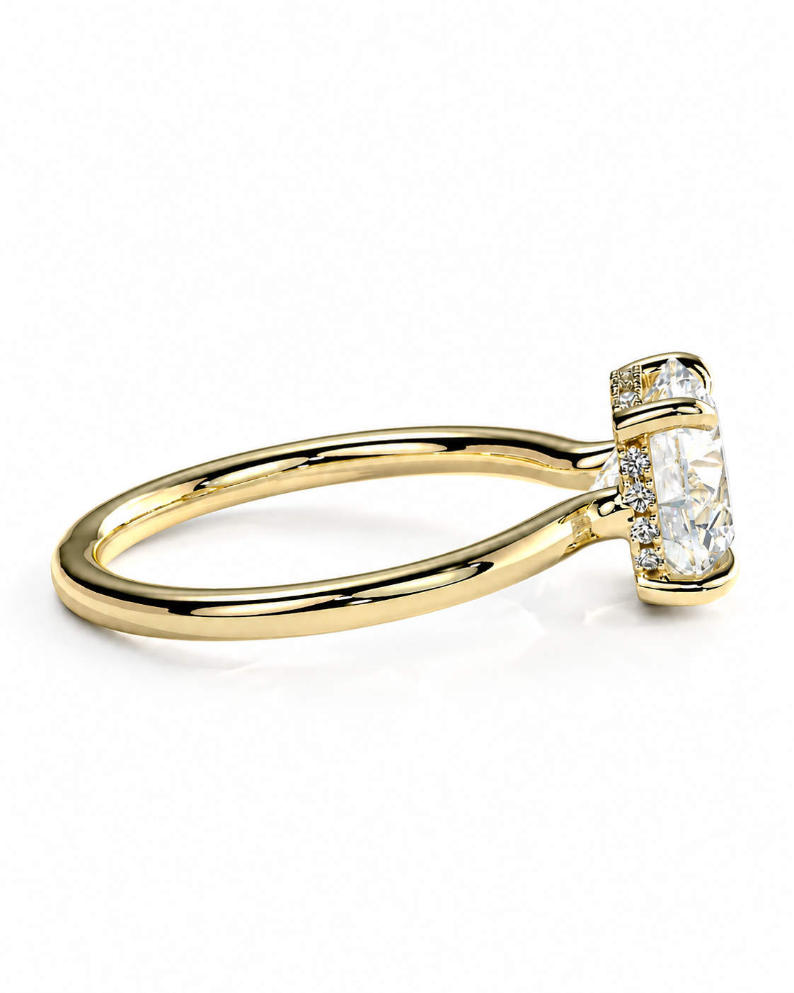 color_10K_YG, color_14K_YG &&A yellow gold engagement ring featuring a large rectangular emerald-cut center stone and small accent stones on the band, shown on a clean white background.