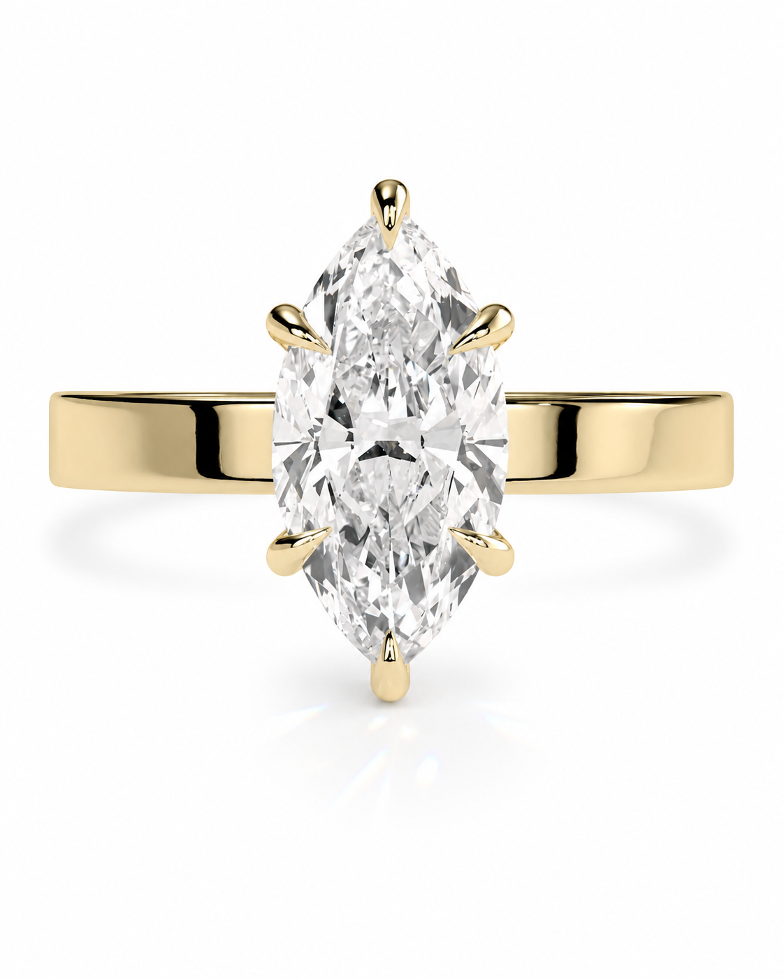 color_10K_YG, color_14K_YG &&A yellow gold ring featuring a marquise-cut clear gemstone in a six-prong setting, shown on a clean white background.