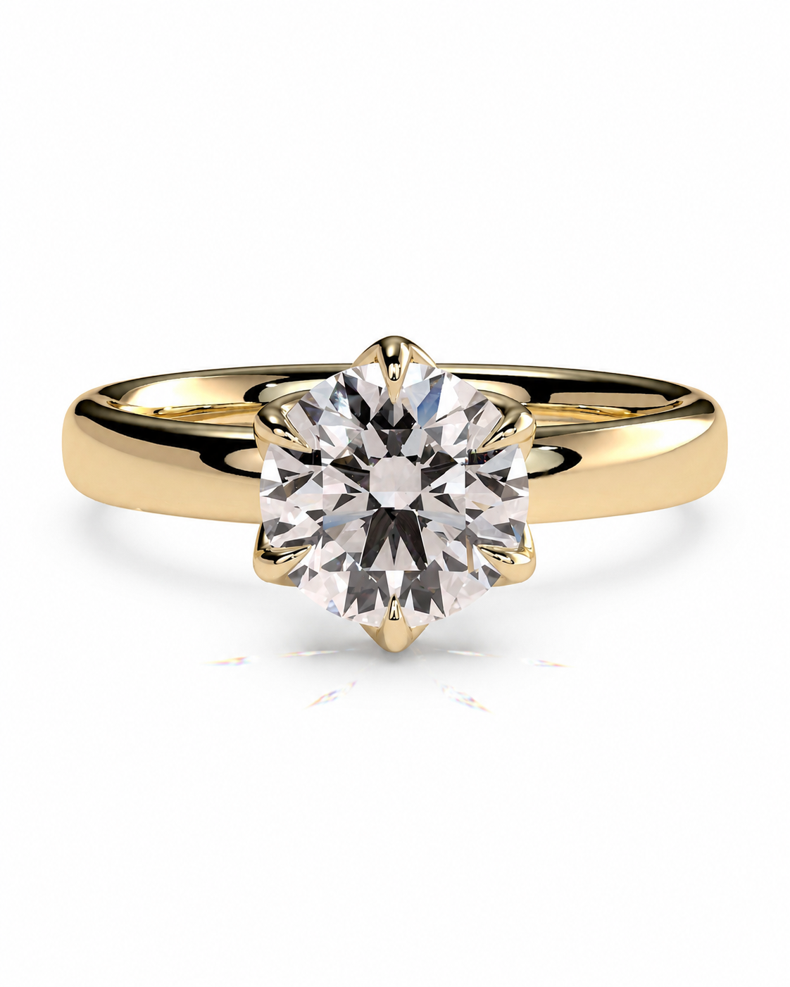 color_10K_YG, color_14K_YG &&A yellow gold solitaire engagement ring featuring a round brilliant-cut diamond set in a prong setting, shown on a clean white background.