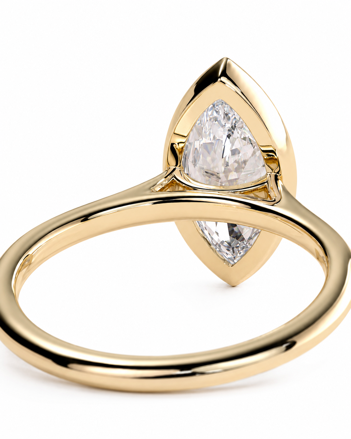 color_10K_YG, color_14K_YG &&A gold ring featuring a marquise-cut clear gemstone in a unique split-prong setting with two stones, shown on a clean white background.