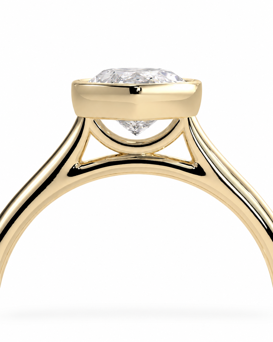color_10K_YG, color_14K_YG &&A close-up of a yellow gold solitaire engagement ring with a round brilliant-cut diamond set in a three-stone basket setting, shown on a clean white background.