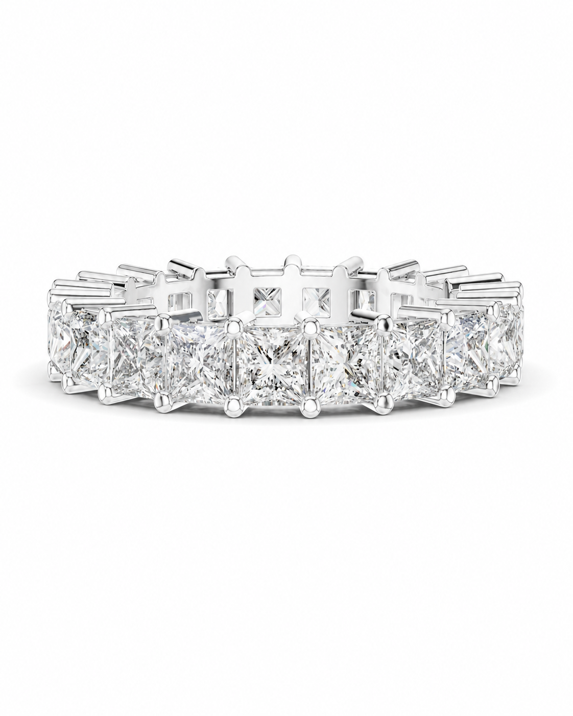 color_925_SIL,color_935_ARG,color_10K_WG, color_14K_WG &&	
A silver-tone eternity ring featuring a row of princess-cut diamonds set in a continuous band, shown against a plain white background.