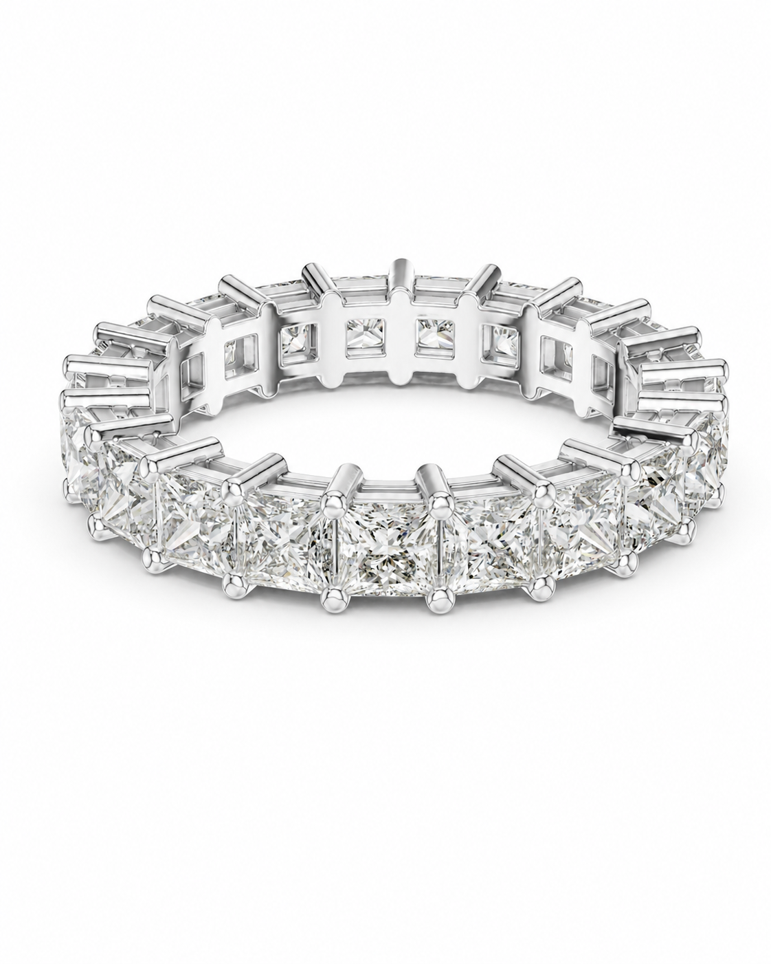 color_925_SIL,color_935_ARG,color_10K_WG, color_14K_WG &&	
A silver diamond eternity band ring featuring a continuous row of baguette and round-cut diamonds in a prong setting, shown on a clean white background.