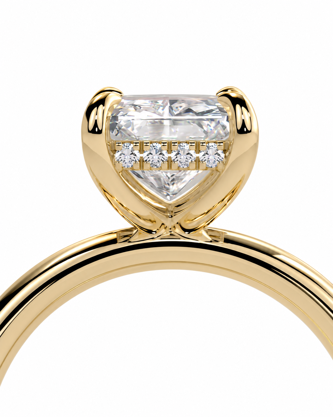color_10K_YG, color_14K_YG &&A close-up of a yellow gold solitaire ring featuring a heart-shaped diamond center stone with smaller diamonds along the band, set against a plain white background.