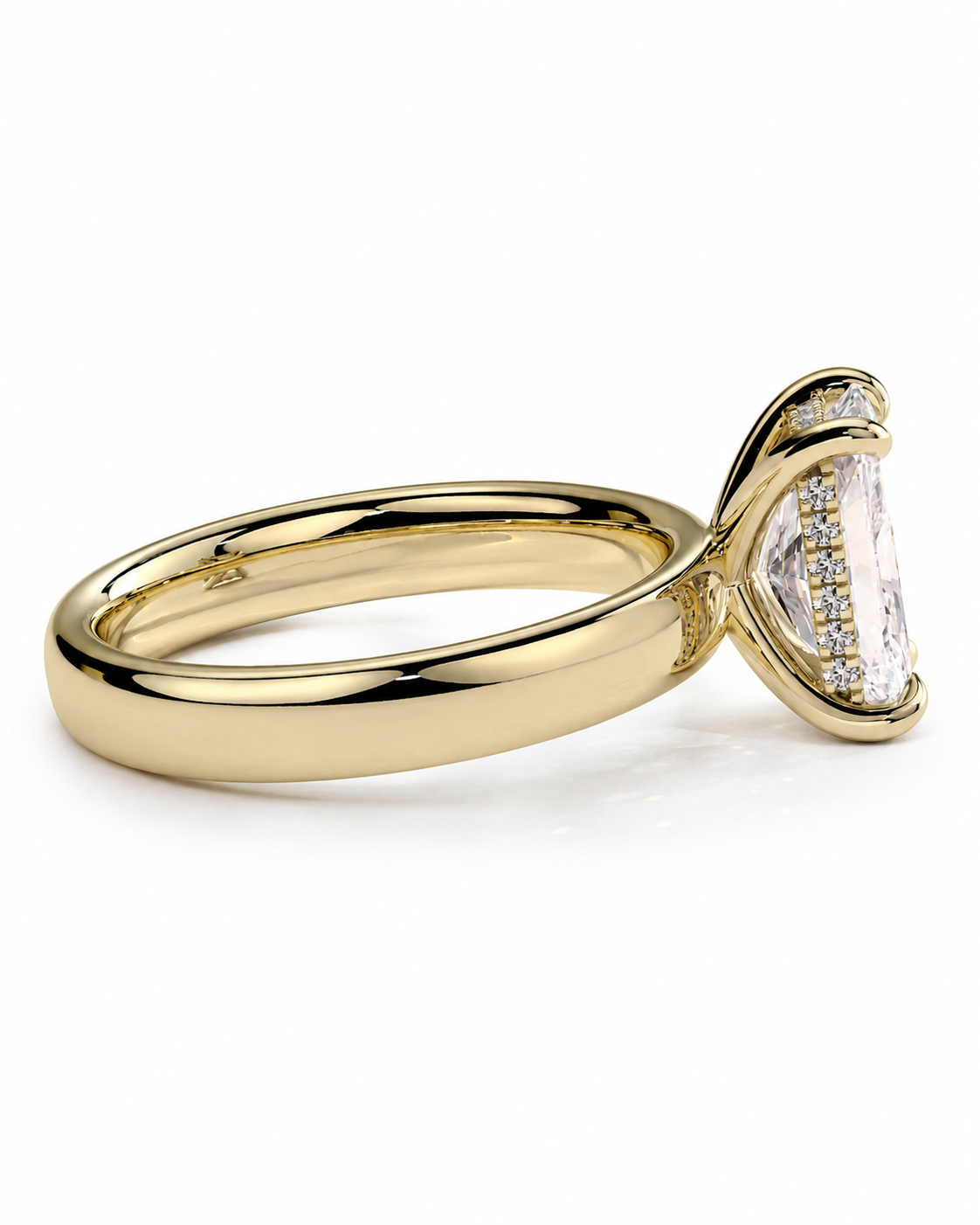 color_10K_YG, color_14K_YG &&A yellow gold ring featuring a marquise-cut clear center stone surrounded by a halo of small clear stones, shown on a clean white background.