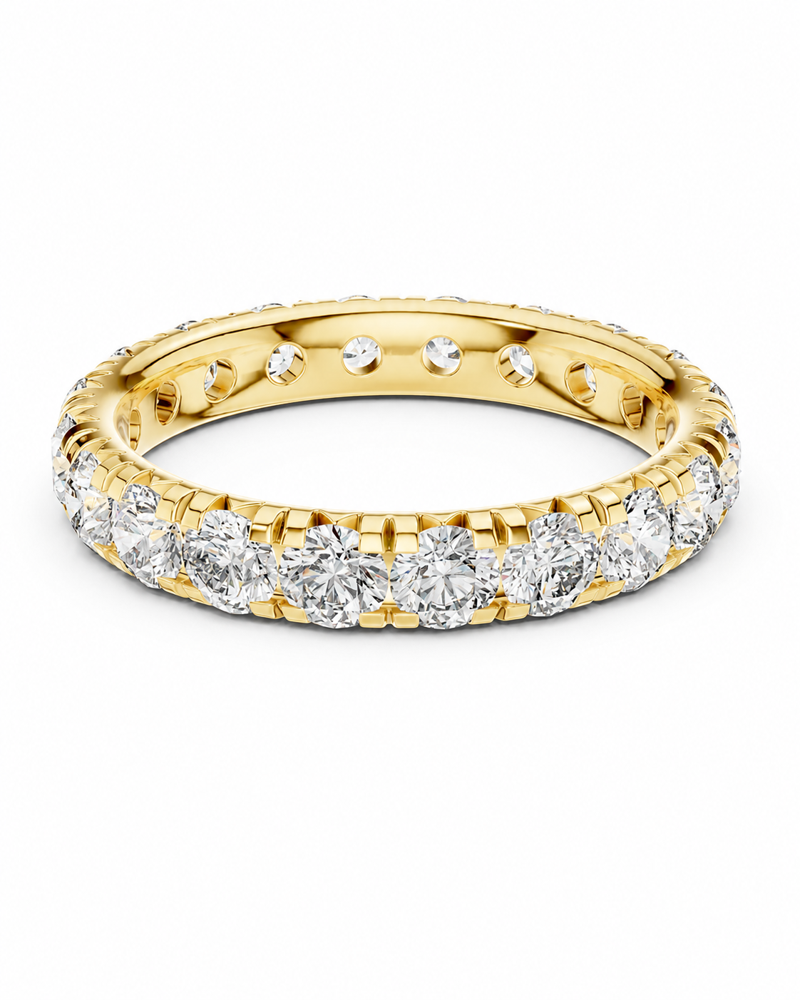 color_10K_YG, color_14K_YG &&	
A yellow gold eternity ring set with round brilliant-cut diamonds, shown on a clean white background.