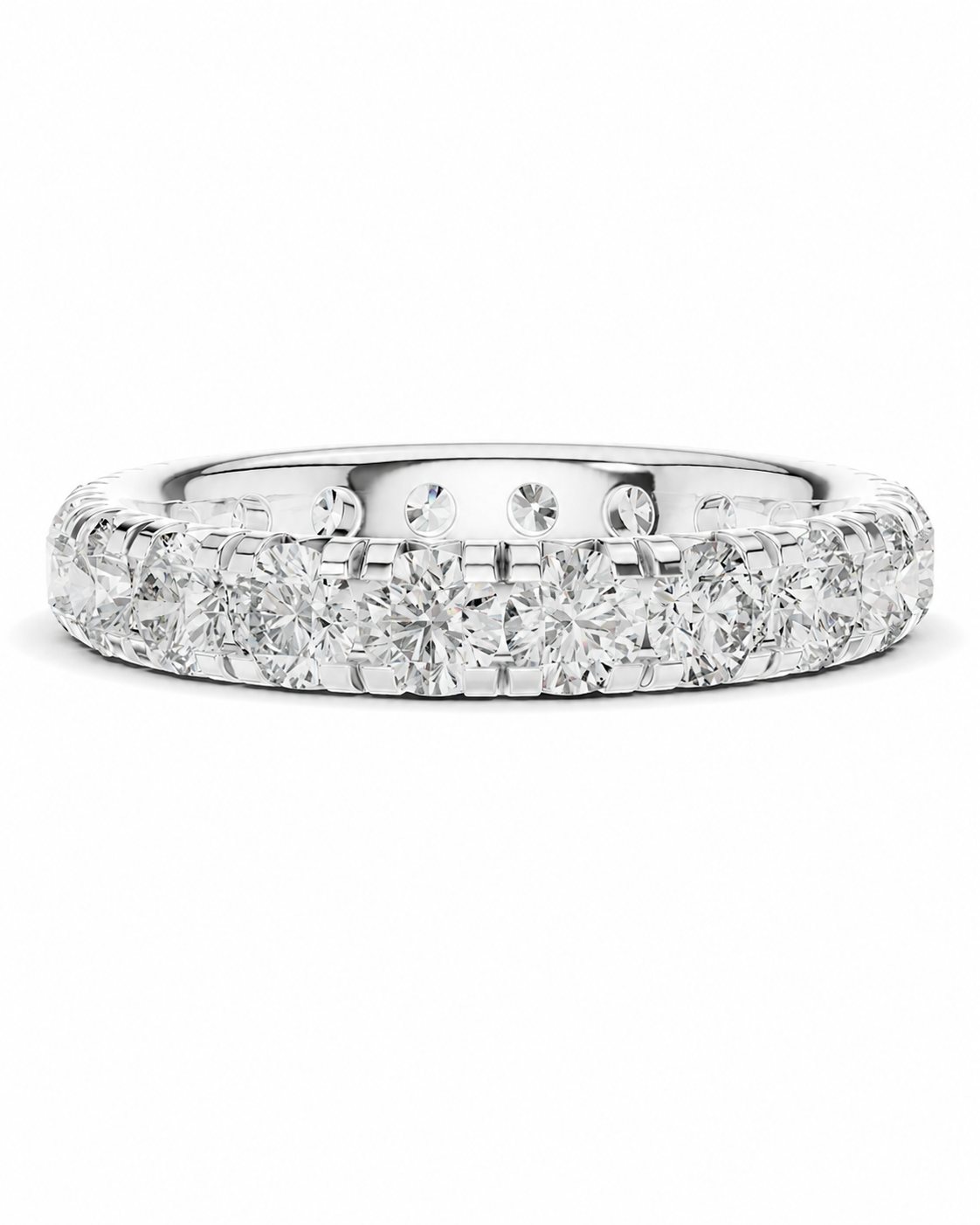 color_925_SIL,color_935_ARG,color_10K_WG, color_14K_WG &&	
A diamond eternity ring in a silver-toned metal setting, featuring a continuous row of round-cut diamonds on a plain white background.