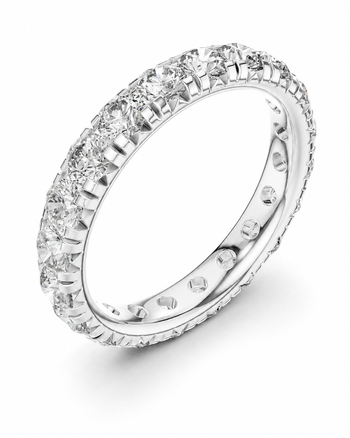 color_925_SIL,color_935_ARG,color_10K_WG, color_14K_WG &&	
A silver-tone eternity ring set with clear round-cut diamonds, photographed on a clean white background.