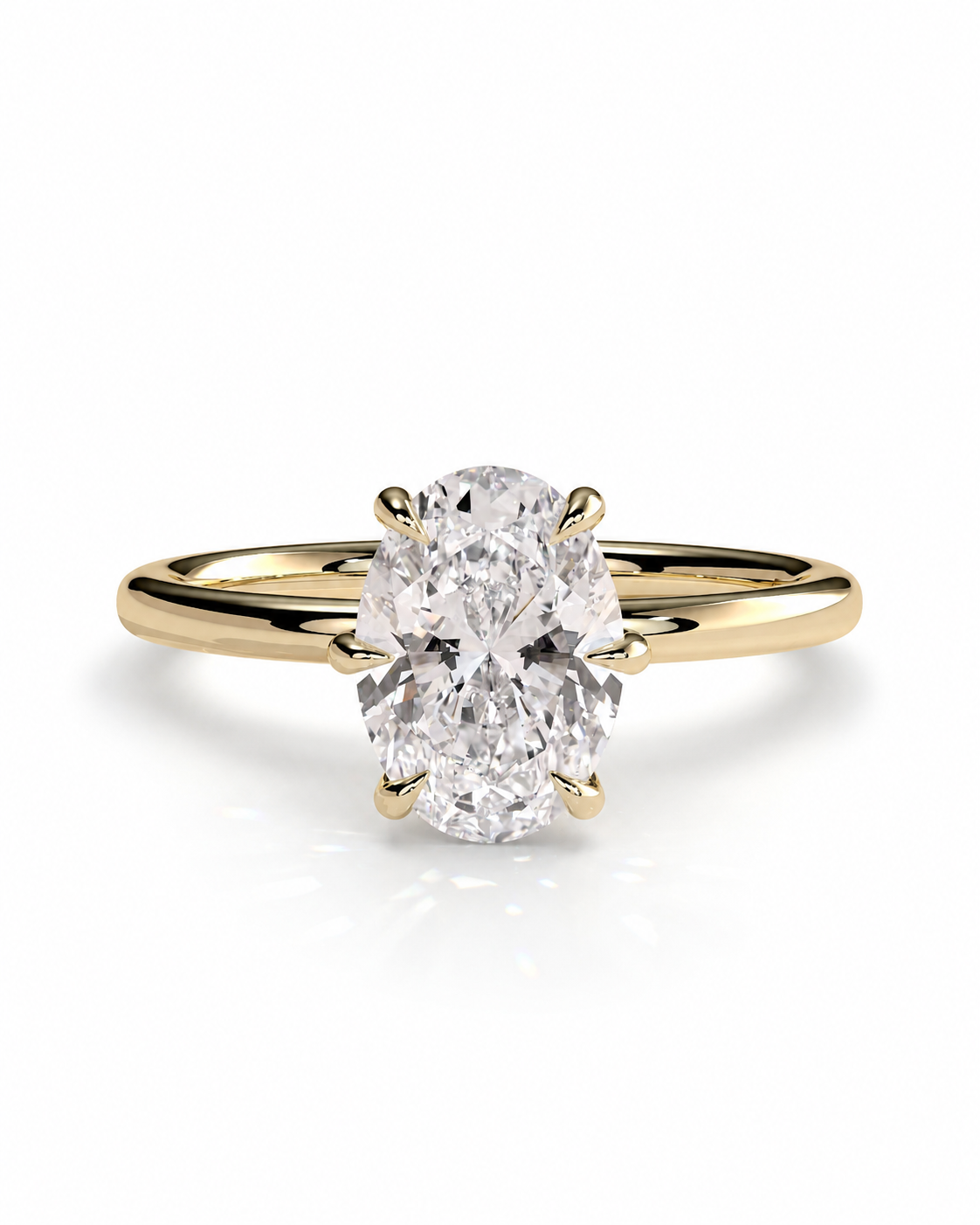 color_10K_YG, color_14K_YG && yellow gold solitaire engagement ring featuring a large oval-cut diamond, set against a clean white background with a soft reflection.