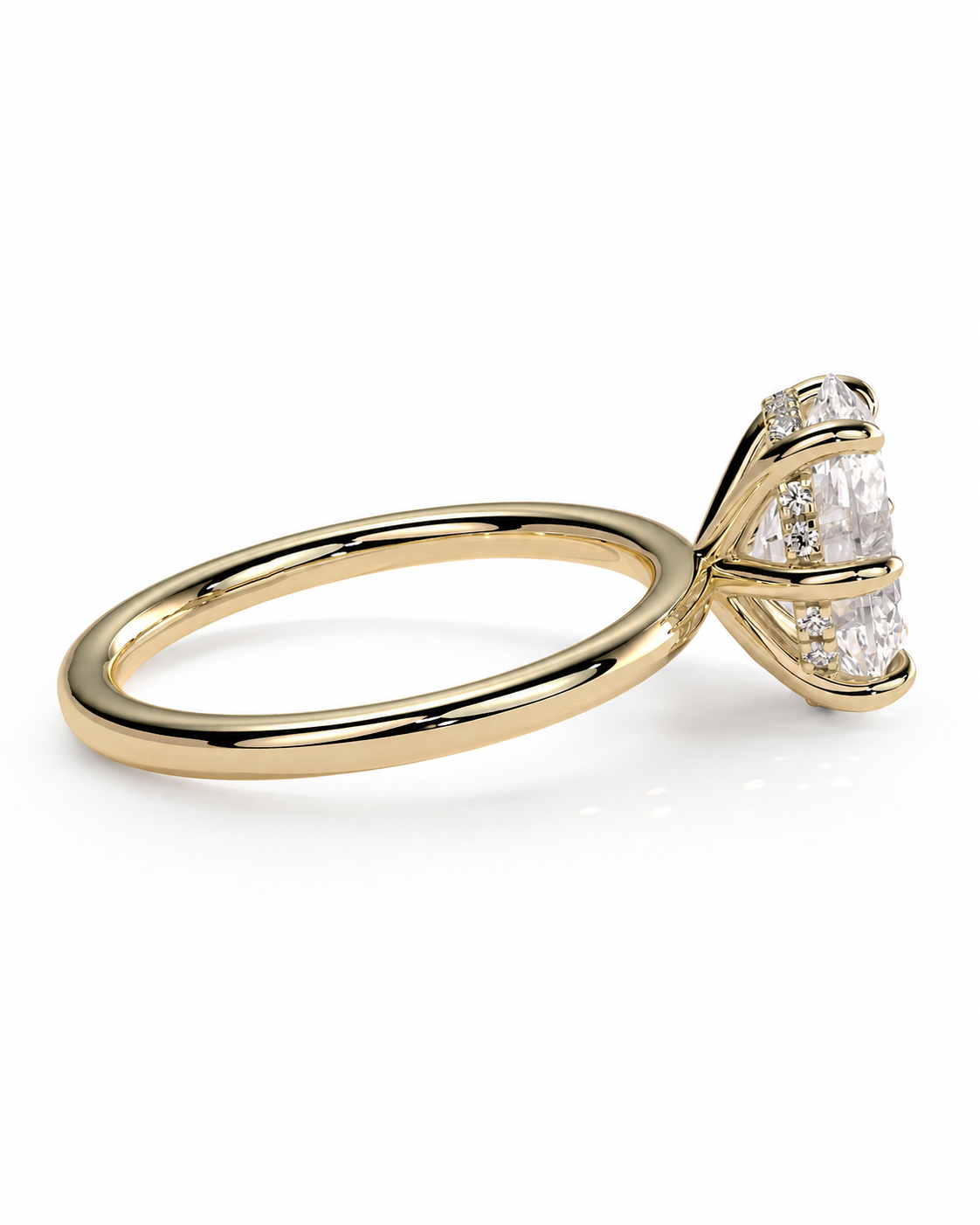 color_10K_YG, color_14K_YG &&A yellow gold diamond ring with a pavé-set diamond band and a large round-cut center stone, shown on a clean white background.